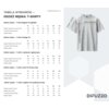 Tabela wymiarów odzieży męskiej T-shirty, zawierająca szczegóły dotyczące długości całkowitej, obwodu klatki piersiowej i długości rękawa dla różnych krojów i rozmiarów od XS do 3XL, z ilustracją koszulki po prawej stronie. Na dole po prawej stronie widoczne jest logo "DIFUZED".
