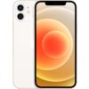 Biały smartfon z wyświetlaczem pokazującym abstrakcyjny wzór w odcieniach pomarańczu i beżu. Na tylnej obudowie widoczne są dwa aparaty oraz logo producenta w kształcie nadgryzionego jabłka.