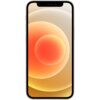 Smartfon z białą obudową i wyświetlaczem prezentującym abstrakcyjną grafikę z koncentrycznymi okręgami w odcieniach pomarańczu i żółci. Na górze ekranu widoczny jest niewielki notch z kamerą.