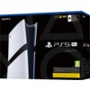 Na zdjęciu znajduje się opakowanie konsoli z widocznym logo "SONY" oraz grafiką przedstawiającą konsolę. Na opakowaniu widnieją napisy: "2 TB", "4K 120 HDR", "PS5 Pro", "PlayStation 5 Pro" oraz oznaczenie wiekowe "7".