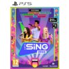Okładka gry "Let's Sing 2026 + 2 Mikrofony Gra PS5" przedstawia trójkę osób śpiewających do mikrofonów na kolorowym tle z napisami: "Featuring Billie Eilish, Chappell Roan, Gracie Abrams, Selena Gomez, Lizzo, Shaboosey, Ed Sheeran and many more" oraz "2 M
