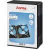 Czarne pudełko na płyty DVD z etykietą przedstawiającą grafikę otwartego pudełka z płytami, z widocznym logo "hama" oraz napisami: "MULTI PACK DVD Box DVD-Leerhülle", "3 Pieces/Stück", "6 for/für DVDs". Na etykiecie znajduje się również numer "00 049685" oraz strona internetowa "www.hama.com".