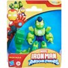 Opakowanie zawiera zieloną figurkę Iron Hulk z serii "Marvel Iron Man and his Awesome Friends" oraz dodatkowy element. Na opakowaniu widnieje logo Hasbro, napis "Disney Jr." oraz oznaczenie wiekowe "3+".