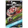 Opakowanie zabawki "Beyblade X" z dużym zdjęciem wirującego bączka na tle dynamicznych, kolorowych linii. Na opakowaniu widnieją napisy: "LET IT RIP!", "SCYTHE INCENDIO 4-60T", "INCLUDES", "REQUIRES BEY STADIUM", oraz logo Hasbro i Takara Tomy.