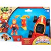 Opakowanie zawiera figurkę Iron Mana, pojazd Iron Racer oraz dodatkowy element, z widocznymi napisami: "IRON MAN", "IRON RACER", "BOLIDE IRON MAN", "IRON FLITZER", "BÓLIDO IRON", "CORREDOR DE FERRO". W prawym dolnym rogu znajduje się logo Marvel z napisem