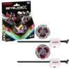 Opakowanie zabawki "Beyblade X" z serii Transformers, zawierające dwa bączki z motywami Optimus Prime i Megatron, oraz dwa wyrzutniki z napisem "Transformers". Na opakowaniu widoczne są napisy: "LET IT RIP!", "OPTIMUS PRIME 4-60P", "MEGATRON 4-80B", "8+" 