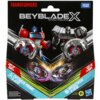 Opakowanie zabawki przedstawia dwóch roboty z serii Transformers: Optimus Prime i Megatron, z dwoma wirującymi dyskami Beyblade. Na opakowaniu widnieją napisy: "TRANSFORMERS", "BEYBLADE X", "OPTIMUS PRIME 4-60P", "MEGATRON 4-80B", "LET IT RIP!", oraz logo