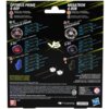 Opakowanie zabawki "HASBRO Beyblade X Transformers Optimus Prime 4-60P vs Megatron 4-80B G0353ES0" przedstawia szczegółowe informacje o dwóch modelach: Optimus Prime i Megatron, w tym ich parametry takie jak atak, obrona, wytrzymałość i wysokość. Na dole 