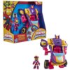 Opakowanie zawiera figurkę i pojazd w kolorach fioletowym, żółtym i czerwonym, z napisem "MARVEL IRON MAN AWESOME FRIENDS" oraz "IRONHEART 2-IN-1 MECH SUIT & VEHICLE". Widoczne jest logo Hasbro i Disney Junior, a także ilustracje postaci Iron Man i Ironhe