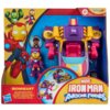 Opakowanie zawiera figurkę i pojazd w kolorach czerwonym, fioletowym i żółtym, z logo "Hasbro" oraz napisami "IRONHEART" i "MARVEL IRONMAN and his AWESOME FRIENDS". W prawym górnym rogu widnieje logo "Disney Jr" oraz oznaczenie wiekowe "3+".