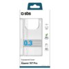 Opakowanie produktu z logo "sbs" zawiera przezroczyste etui do telefonu, z napisem "0.3 Skinny Perfect Fit Shape". Na opakowaniu znajdują się również informacje: "SLIM & Soft Design", "100% RECYCLABLE Package", "100% CLEAR" oraz "Transparent Cover Designed for Xiaomi 15T Pro".