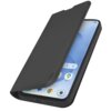 Czarne etui typu wallet na smartfon z widocznym logo "SBS" na klapce, częściowo otwarte, ukazujące ekran telefonu z ikonami aplikacji.