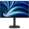 Monitor z cienkimi ramkami, wyświetlający dynamiczny, niebiesko-biały wzór przypominający wir; na dolnej ramce widoczne jest logo "PHILIPS". Monitor jest zamontowany na prostym, czarnym stojaku.