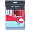 Opakowanie ściereczki do mycia okien marki Velkea Home z napisem "Ściereczka do mycia okien" oraz "Window cleaning cloth", zawiera informacje o wymiarach 32 x 32 cm i liczbie sztuk x1. Na opakowaniu widoczne są również hasła "Smart Fibre", "#PoProstuLepiej", oraz ikony wskazujące na "Mocna Mikrofibra", "Wyjątkowa Chłonność" i "Bez Smug i Zacieków".