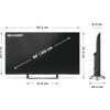 Na zdjęciu widoczny jest telewizor z logo "SHARP" na ekranie, z wymiarami: szerokość 89,2 cm, wysokość 51,2 cm, głębokość 8,4 cm, oraz przekątną ekranu 40 cali (101 cm). Obok znajduje się widok boczny telewizora z wymiarami wysokości 55,3 cm i głębokości 19,1 cm, a także szerokości podstawy 37,8 cm.
