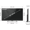 Telewizor marki SHARP o przekątnej ekranu 50 cali (126 cm) z widocznymi wymiarami: szerokość 111,1 cm, wysokość 64,5 cm, głębokość 8,2 cm, wysokość z podstawą 70,4 cm, głębokość z podstawą 26,0 cm, szerokość podstawy 50,6 cm. Na ekranie widoczne jest logo SHARP oraz oznaczenie przekątnej "50" | 126 cm".