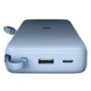 Jasnoniebieski powerbank z widocznymi portami USB i USB-C oraz tekstem: "OUT1/OUT2: 5V=3A 9V=3A 11V=6.1A 12V=3A 15V=3A 20V=3.25A OUT3: 5V=3A 9V=2.23A 10V=2.25A 12V=1.67A". Na górze urządzenia znajduje się logo "MI".