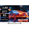 Telewizor SHARP 55HR8765E 55" QLED 4K 144Hz VRR Google TV Dolby Vision Dolby Atmos HDMI 2.1 z wyświetlanym obrazem samochodu sportowego w neonowych barwach. Na ekranie widoczne są napisy: "QLED", "144Hz Gaming", "A.I. picture processing", "Sound by harman/kardon" oraz logo "SHARP".