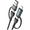 Czarny kabel USB/USB-C - USB-C/Lightning o długości 1.2 m z serii 3MK Hyper N-Series, z widocznym logo "3mk" na jednym z końców. Kabel ma metaliczne złącza i plecioną osłonę.