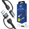 Na zdjęciu widoczny jest czarny kabel USB/USB-C - USB-C/Lightning z serii 3MK Hyper N-Series o długości 1,2 m i mocy 60W, obok którego znajduje się opakowanie z napisem "Hyper Cable N-SERIES USB-A/C to USB-C/Lightning" oraz logo "3mk". Opakowanie zawiera również informacje o kompatybilności z różnymi urządzeniami oraz ikonki przedstawiające smartfon, tablet i laptop.