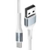 Biały kabel USB - USB-C z metalicznymi końcówkami, na jednej z nich widoczne jest logo "3mk". Kabel ma plecioną osłonę, a końcówki są w kolorze srebrnym.