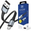 Na zdjęciu widoczny jest czarny kabel USB z końcówkami USB-A i Micro USB oraz opakowanie z napisem "3mk Hyper Cable N-SERIES USB-A to Micro 12W". Na opakowaniu znajdują się również ikony sugerujące kompatybilność z urządzeniami takimi jak smartfony, tablety i telewizory, oraz oznaczenia "1m" i "12W".