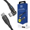 Na zdjęciu widoczny jest czarny kabel USB-C z obrotową końcówką oraz jego opakowanie z logo "3mk". Na opakowaniu znajduje się napis: "Hyper Cable N-SERIES USB-C to USB-C 180° 60W", a także ikony wskazujące na kompatybilność z urządzeniami takimi jak smartfony, tablety i notebooki, oraz informacje "2m", "60W", "PD 3.0".