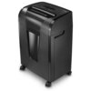 Czarna niszczarka HAMA Prime M100 Shredder P-5 z funkcją automatycznego startu/stopu i cofania, wyposażona w kółka ułatwiające przemieszczanie. Na górnej części urządzenia widoczne są przyciski sterujące oraz ikony ostrzegawcze.