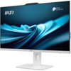 Biały komputer MSI z serii Pro Series z ekranem wyświetlającym niebieską, abstrakcyjną grafikę. Na obudowie widoczne jest logo MSI oraz napis "PRO SERIES".