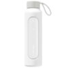 Biała szklana butelka WESSPER WES260-500-WH B1 Borosilicate z szarym uchwytem i logo "wessper" widocznym na przezroczystej części. Butelka ma minimalistyczny design i jest wykonana z borokrzemowego szkła.