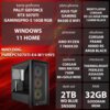 Na zdjęciu znajduje się komputer z widoczną obudową i specyfikacją techniczną na czerwonym tle. Specyfikacja obejmuje: karta graficzna Palit GeForce RTX 5070Ti GamingPro-S 16GB RGB, płyta główna Asus TUF Gaming B650E-E WiFi, procesor AMD Ryzen 7 7800X3D, 