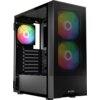 Obudowa komputera z trzema widocznymi wentylatorami RGB, z czego dwa znajdują się z przodu, a jeden z tyłu. Na dolnej części przedniego panelu widoczne jest logo "LOGIC".