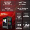 Na zdjęciu znajduje się komputer z obudową z podświetleniem ARGB oraz szczegółowa specyfikacja techniczna: karta graficzna MSI GeForce RTX 5050 8G Ventus 2X OC, procesor Intel Core i5-14400F, płyta główna MSI Pro B760-P WiFi DDR4, chłodzenie Arctic Freezer 36 ARGB Black, zasilanie MSI MAG A550BN 550W 80+ Bronze, dysk SSD 1TB ADATA Legend 860, RAM 16GB ADATA XPG Spectrix RGB. Produkt oznaczony jest jako "MAD DOG ARYA-I09DR16".