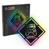 Opakowanie produktu z napisem "STYLE NEON LIGHTS" oraz logo, zawiera neonowy znak w kształcie rombu z napisem "GAMER ZONE" i grafiką kontrolera, poniżej którego znajduje się napis "LOADING...". Na opakowaniu widoczne są ikony z napisami "RGB", "LED" oraz "Pilot zdalnego sterowania".