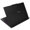 Czarny laptop z widocznym logo "LEGION" na pokrywie, częściowo otwarty, z podświetlaną klawiaturą i portami na tylnej krawędzi. Na dolnej krawędzi pokrywy znajduje się napis "Lenovo".
