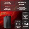 Na zdjęciu znajduje się komputer XQUANTUM XQR5R16S1TB-XA35 z procesorem AMD Ryzen 5 3500X, kartą graficzną Gigabyte GT710 2.0 2GB, płytą główną Gigabyte A520M S2H, 16GB RAM Goodram, dyskiem SSD 1TB Goodram PX500 oraz obudową Chieftec BS-10B-300 MATX z zas