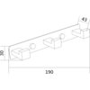 Na ilustracji widoczny jest schemat potrójnego haczyka na ręcznik w kolorze czarnym, z wymiarami: wysokość 30 mm, długość 190 mm, głębokość 43 mm. Produkt ma trzy prostokątne haczyki zamontowane na prostokątnej listwie.