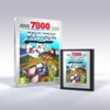Opakowanie i kartridż gry wideo "Xevious" na konsolę Atari 7800, z kolorową grafiką przedstawiającą futurystyczne pojazdy latające nad krajobrazem. Na opakowaniu widnieje napis "ATARI 7800 VIDEO GAME CARTRIDGE" oraz logo "3" i "PLATFORM".