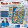Gra planszowa "Wsiąść do pociągu: Zorza polarna" przedstawia kolorową mapę z trasami kolejowymi, kartami i elementami gry. Na opakowaniu widnieje tekst: "Witajcie w krajach północnych!" oraz szczegółowy opis gry i jej zawartości, w tym liczba graczy i cza