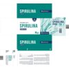 Opakowanie suplementu diety "Spirulina Hawajska" zawiera napisy: "Suplement diety Spirulina Hawajska", "90 kapsułek", "100% vegan" oraz logo "Oleofarm". Na opakowaniu widoczne są również zielone wzory przypominające algi oraz informacje kontaktowe producenta.