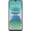 Smartfon z dużym wyświetlaczem, na którym widoczna jest abstrakcyjna grafika w odcieniach zieleni i błękitu. Obudowa urządzenia jest w kolorze niebieskim.