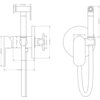 Schemat techniczny przedstawia wymiary baterii bidetowej podtynkowej z zestawem punktowym, z oznaczeniami takimi jak 57,5 mm, 215 mm, 196,8 mm, 78,1 mm, 110,5 mm, 41,8 mm, 464 mm, 117 mm, oraz 114,3 mm. Produkt jest opisany jako "Mexen Milo bateria bidetowa podtynkowa z zestawem punktowym, chrom - 7599350-00".