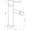 Schemat techniczny przedstawia baterię bidetową z wymiarami: wysokość 182,30 mm, długość 113,49 mm, wysokość wylewki 88,14 mm, szerokość podstawy 49,78 mm. Produkt to "Mexen Rumba bateria bidetowa, złota - 73520-50".