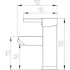 Na zdjęciu znajduje się techniczny rysunek baterii bidetowej z wymiarami: 132 mm, 110 mm, 170 mm, 110 mm i 90 mm. Produkt to "Mexen Lua bateria bidetowa chrom - 72820-00".