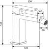 Schemat techniczny przedstawia baterię bidetową z wymiarami: wysokość 145 mm, długość 158 mm, szerokość podstawy 128 mm, długość wylewki 36,5 mm, oraz średnica końcówki 30 mm. Produkt to "Mexen Uno bateria bidetowa czarna - 71420-70".