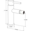 Schematyczny rysunek baterii bidetowej z wymiarami: wysokość 171 mm, długość wylewki 103 mm, szerokość podstawy 50 mm, całkowita długość 130 mm. Produkt to "Mexen Elba bateria bidetowa biała - 74120-20".