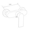 Ilustracja przedstawia schematyczny rysunek baterii prysznicowej z oznaczeniem wymiaru 150 mm. Produkt ma prosty, nowoczesny design z jednym uchwytem.