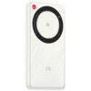 Białe urządzenie z okrągłym czarnym panelem na górze, na którym widnieje napis "5G Highspeed Portable WiFi Hotspot". Na obudowie znajduje się logo "ZTE" oraz czerwony symbol "5G".