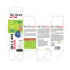 Opakowanie suplementu diety "IBS Care Max" zawiera szczegółowe informacje o produkcie, w tym zalecane dawkowanie, składniki aktywne oraz tabelę wartości odżywczych. Na opakowaniu widnieje również kod kreskowy oraz logo producenta WEGAFARM.