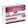 Opakowanie suplementu diety "Neuronox Plus SR" marki Wega Farm zawiera 30 kapsułek i jest oznaczone napisem "Monofosforan urydyny" oraz informacją o zawartości witamin z grupy B, kwasu foliowego, miedzi i cynku. Na opakowaniu widoczna jest grafika przedstawiająca neurony na różowym tle.